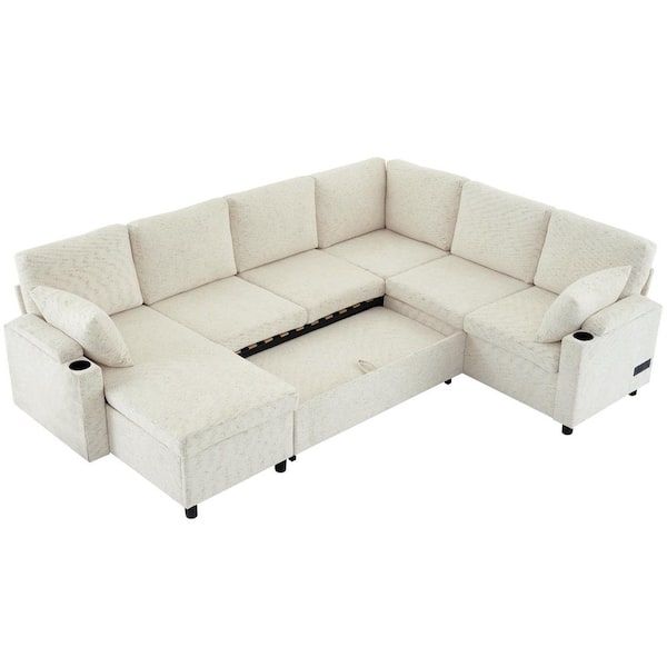 Aisword 110 In. U-Shaped Chenille 5-Seat Sectional Sofa In Beige With ... for The Evolution of Upholstery Materials in Modern Seating