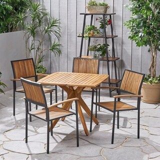 Alametos Outdoor 4 Seater Acacia Wood Square Dining Set By Christopher ... for Elevate Your Outdoor Living with a Portland 4 Seater Acacia Wood Dining Set