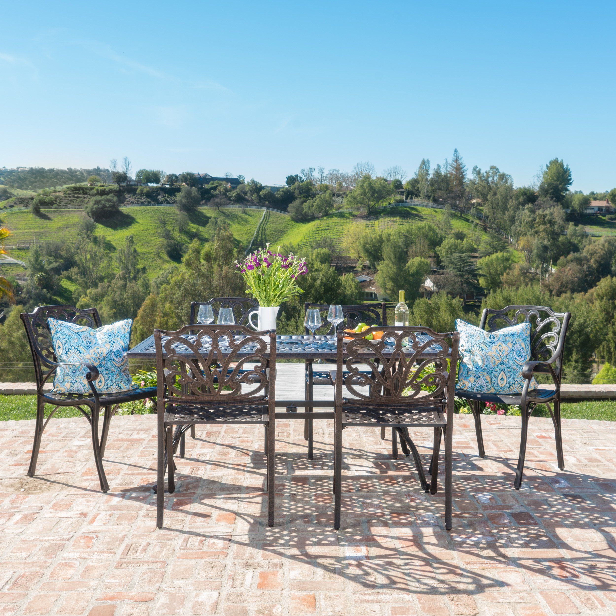 Alfresco Outdoor 7 Piece Cast Aluminum Dining Set In Bronze - Perfect ... within Designing outdoor living spaces with durable aluminum dining sets