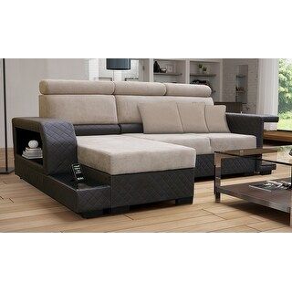 Aliso Modern Beige And Grey Fabric Upholstered Convertible Sectional ... inside Modern Dark Grey Fabric Upholstered Left Facing Storage Sectional Sleeper Sofa