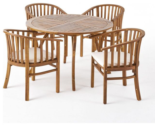 Allison Outdoor 4 Seater Acacia Wood Circular Dining Set - Transitional ... in Allison Outdoor 4 Seater Acacia Wood Circular Dining Set, Gray Finish/Dark Gray