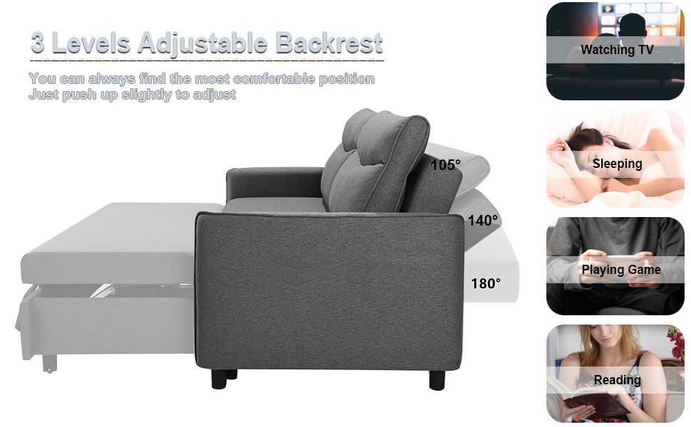 Amazon.com: 3 In 1 Convertible Sleeper Sofa Bed, Modern Sofa Couch With ... intended for Gewnee 3 In 1 Convertible Sleeper Sofa/Sofa Bed