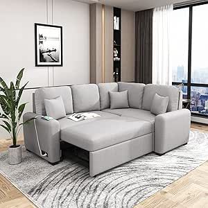 Amazon.com: 3 In 1 Sleeper Sectional Sofa With Usb Charging Port,Plug Outlet And Pillows ... in Beyond the Basics What Makes This Black Convertible Sofa Bed Stand Out