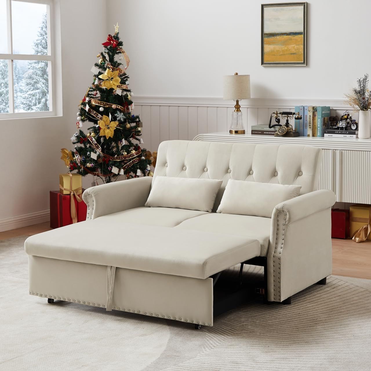 Amazon.com: 3 In 1 Sleeper Sofa Couch, Velvet Convertible Loveseat ... pertaining to Convertible Sleeper Loveseat With Stitched Seat And Wood Accents, Black