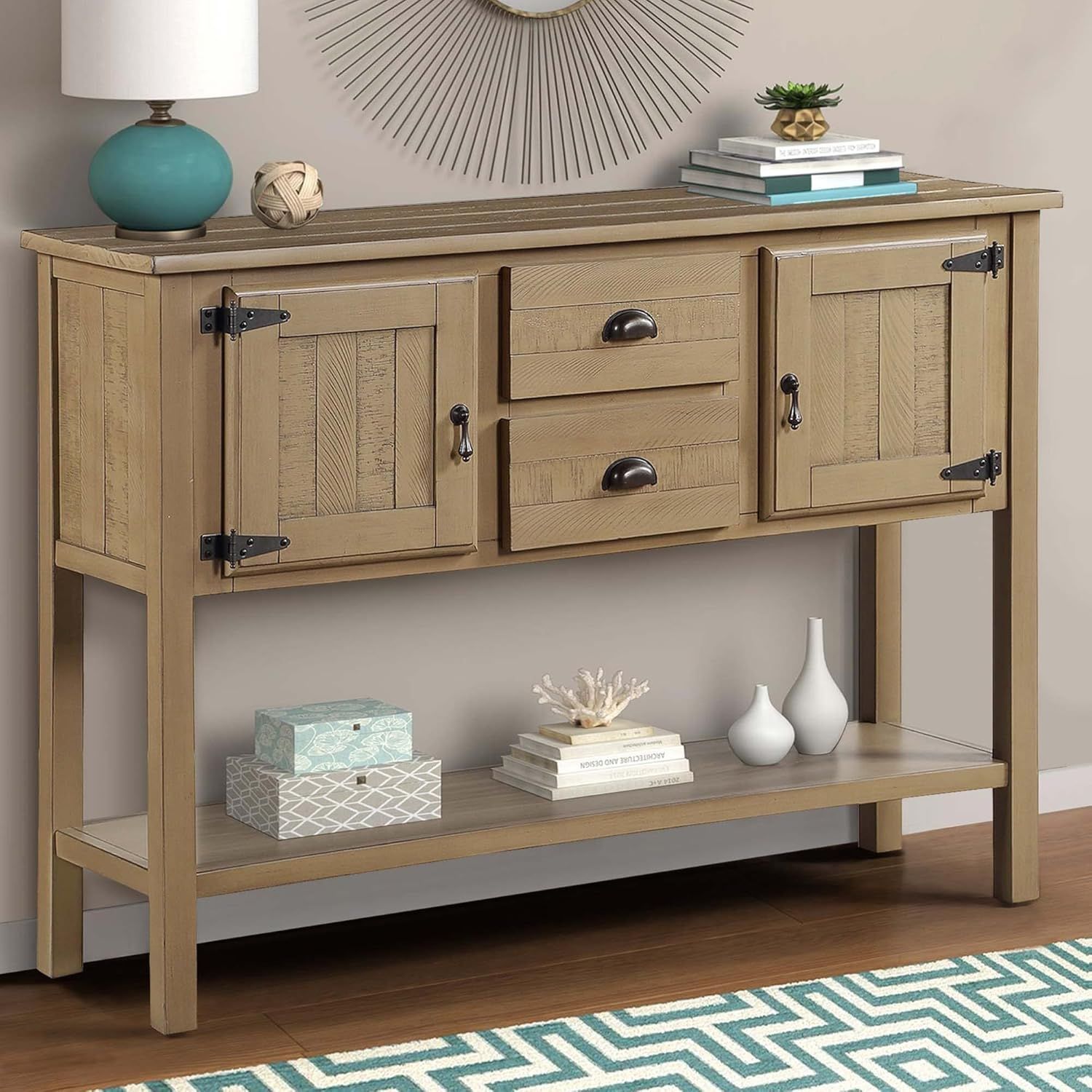 Amazon.com - 48 Inch Solid Wood Sideboard Console Table With 2 Drawers ... intended for Gewnee 48'' Solid Wood Sideboard Console Table