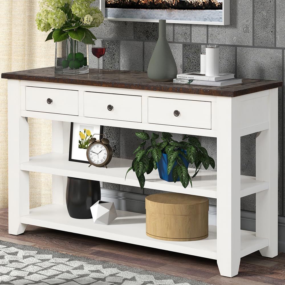 Amazon.com: 48'' Solid Pine Wood Top Console Table, Modern Entryway ... regarding Gewnee 48'' Solid Pine Wood Top Console Table