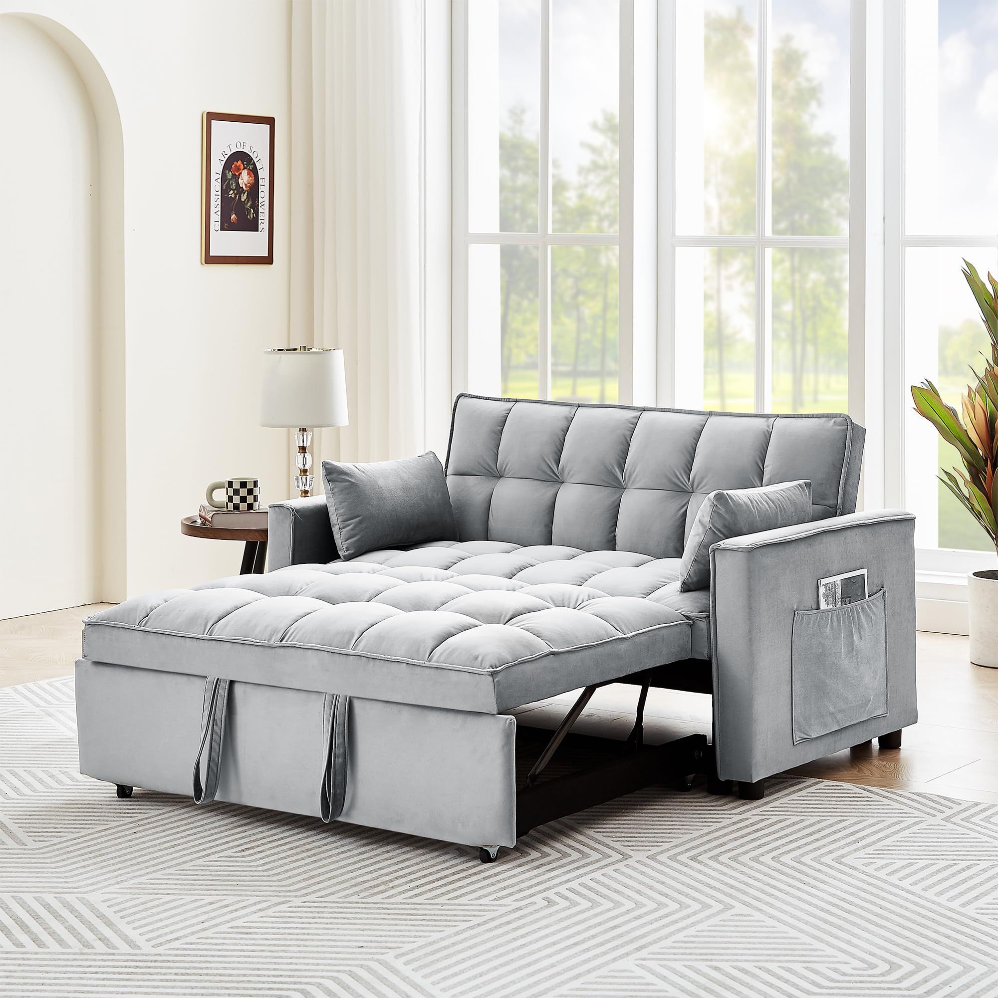 Amazon.com: 55 Inch Velvet Convertible Sleeper Sofa Bed, 3 In 1 Futon ... within Care and Maintenance Tips for Your Siena Velvet Convertible Sleeper Sofa