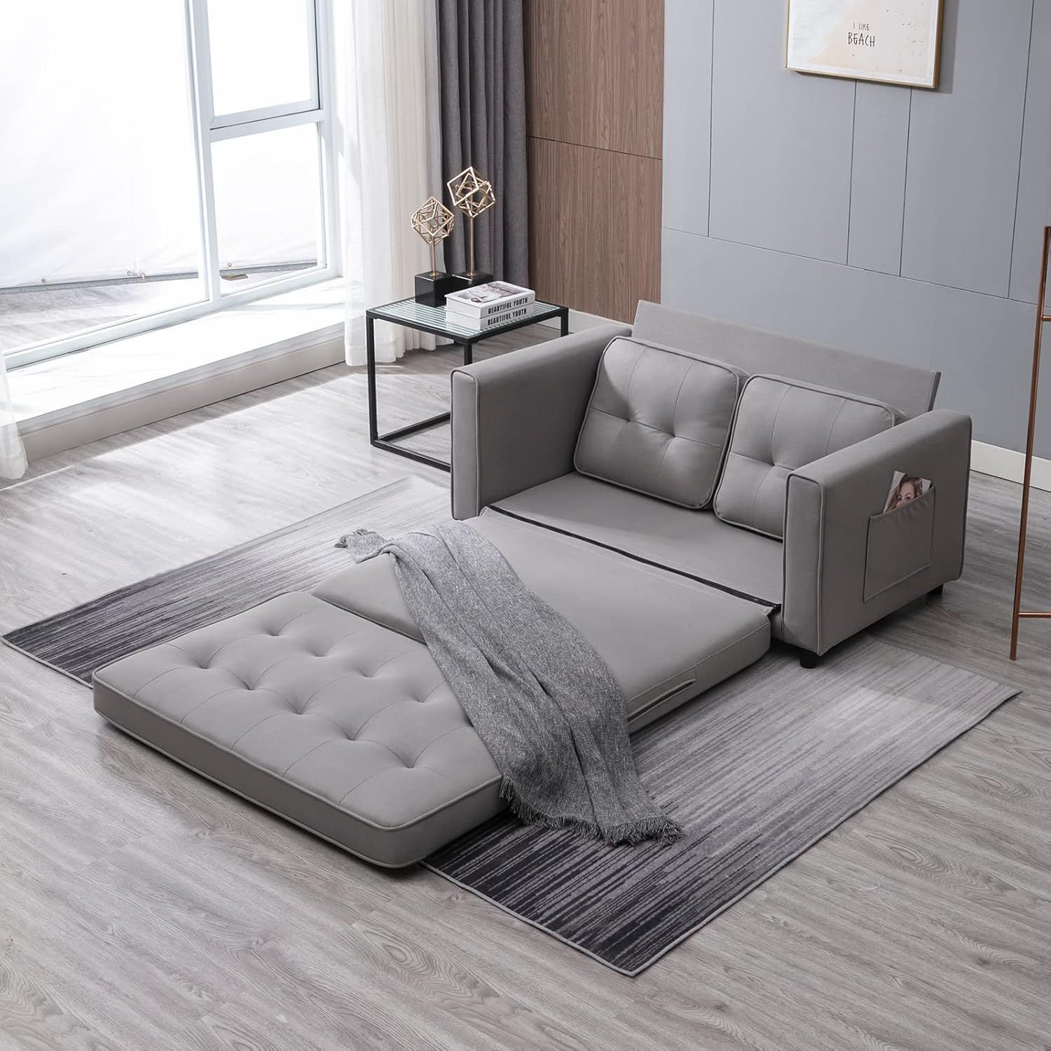 Amazon.com: Balus Convertible 3-In-1 Folding Sofa Bed, Loveseat Sleeper ... within Gewnee 65 "3-In-1 Foldable Large Size Sofa Bed, Dark Gray