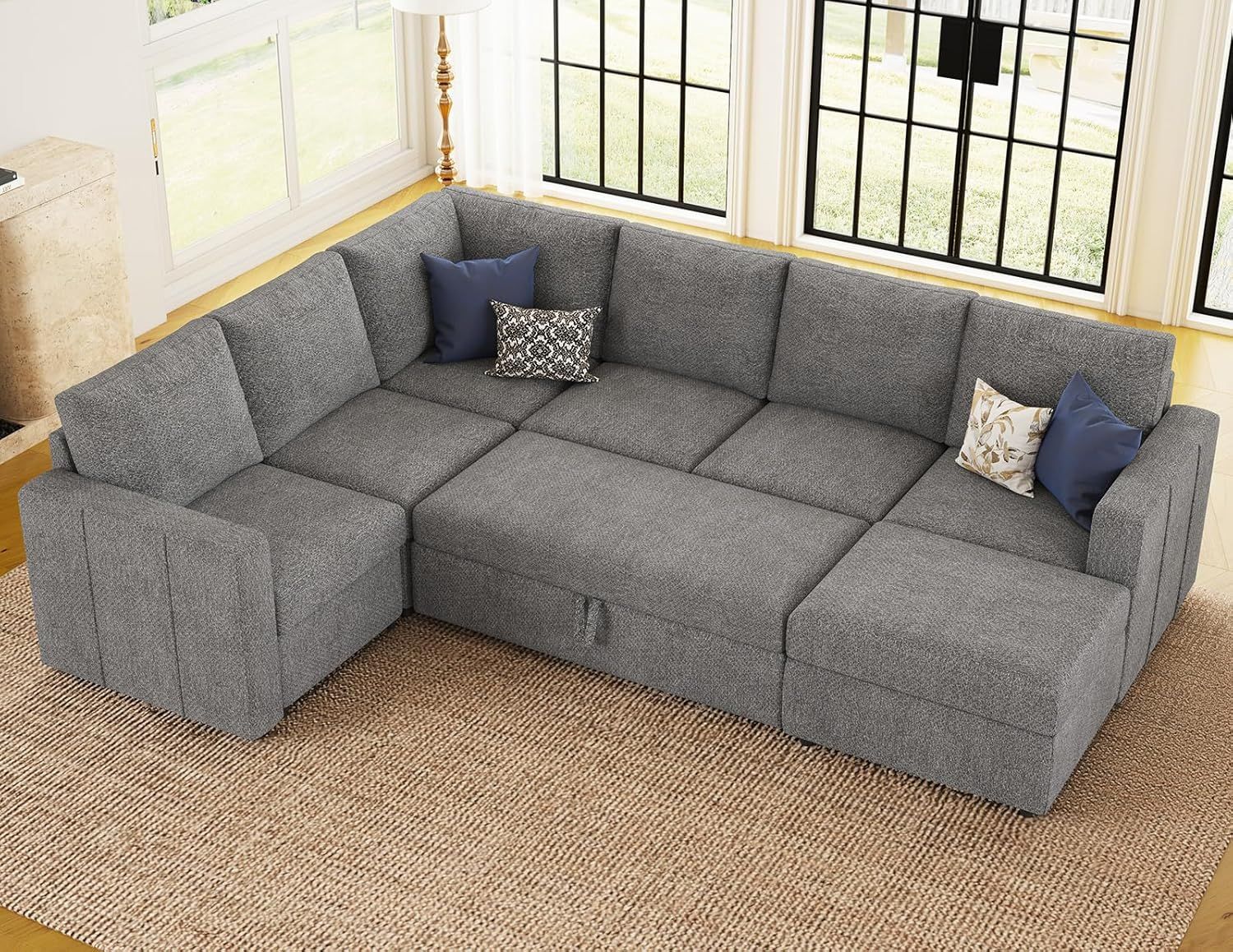 Amazon.com: Belffin Modular Sectional Sleeper Sofa With Pull Out Bed ... inside Contemporary Gray Sleeper Sectional With Storage Chaise And Track Arms