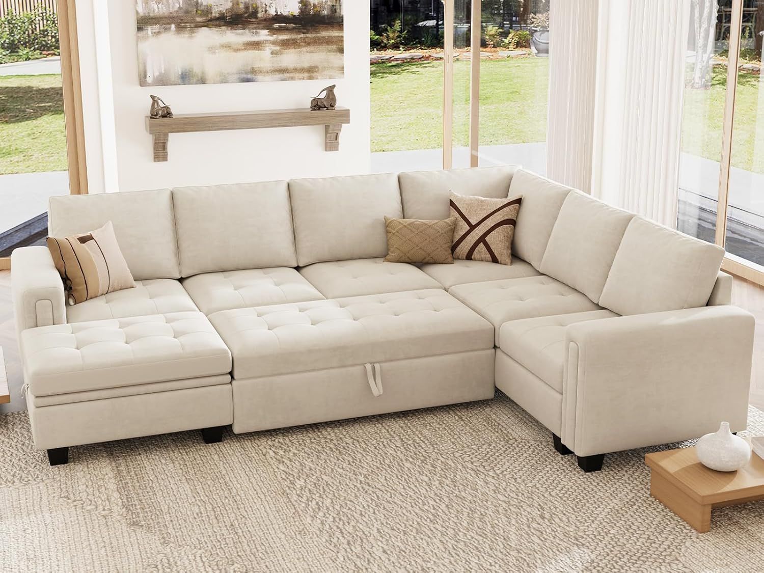 Amazon.com: Belffin Modular Sectional Sleeper Sofa With Pull Out Bed U ... within Parkview Sleeper Sectional With Storage