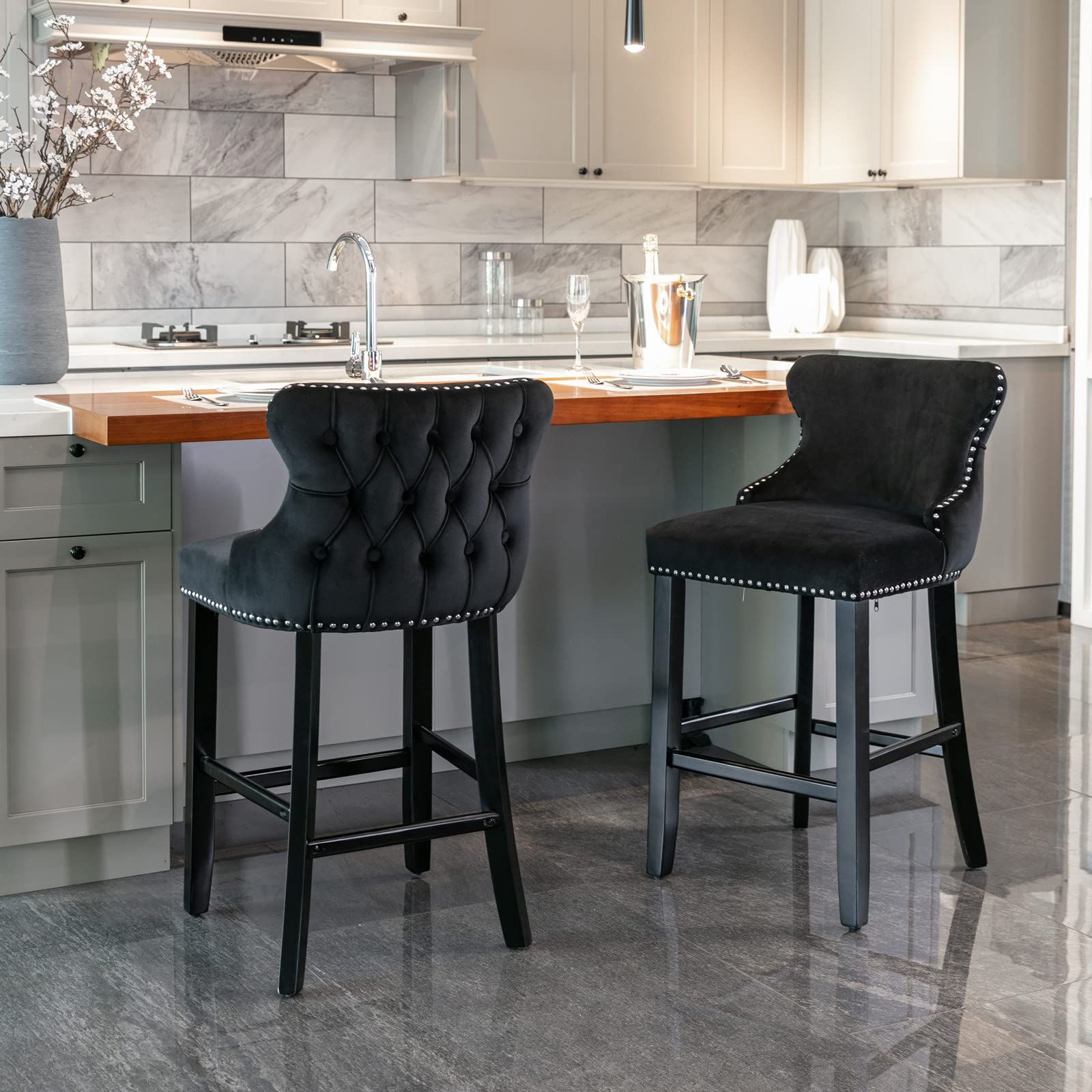 Amazon.com: Black Velvet Bar Stools Set Of 2, 26.7 Inch Counter Height ... with Beyond the Diner Understanding the Appeal of Velvet Bar Stools