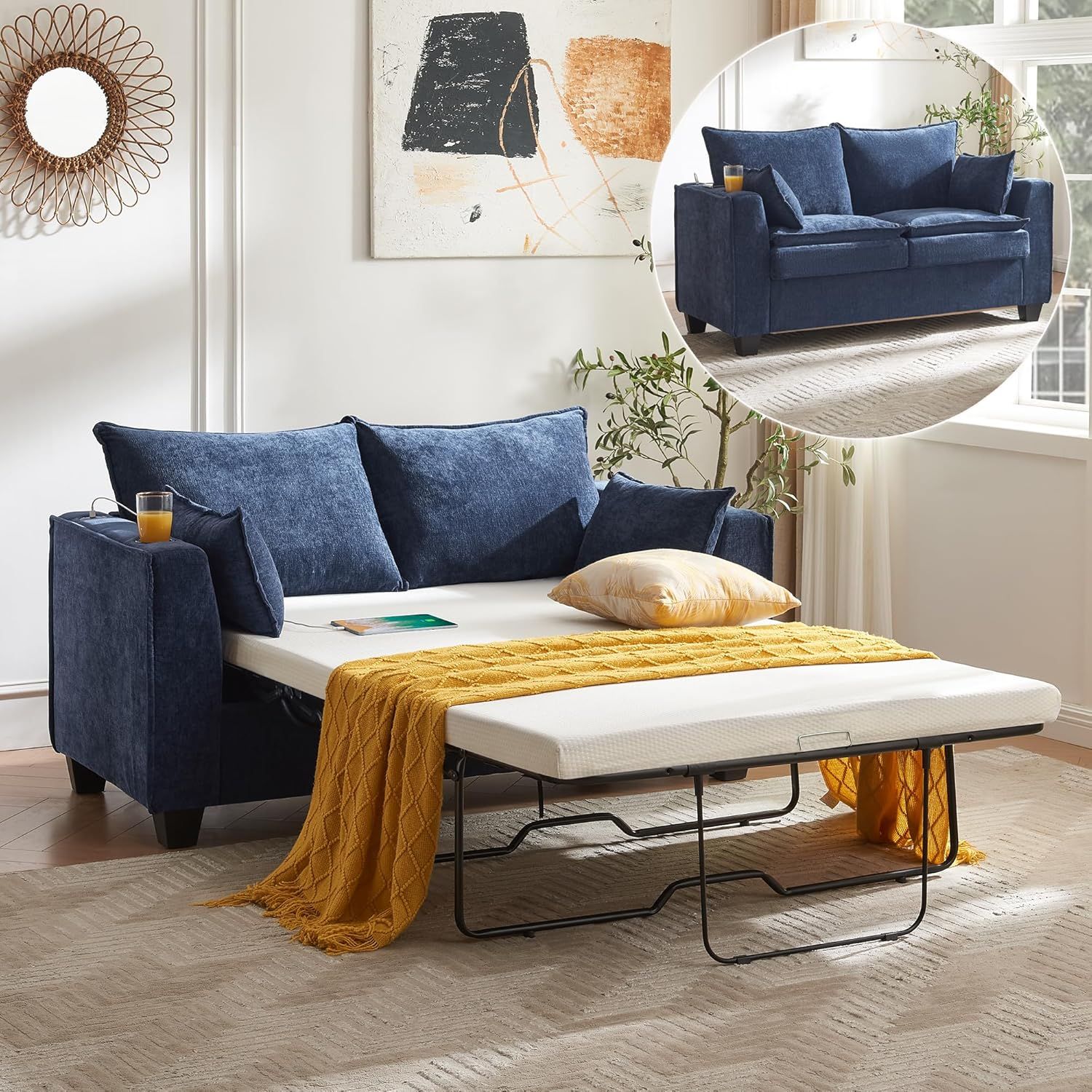 Amazon.com: Brelice Pull Out Sofa Bed, Sleeper Sofa Couch, 2-In-1 ... regarding Convertible Chenille Sofa Bed With Pull-Out Mattress & Cozy Upholstery, Brown