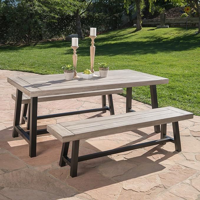Amazon.com : Cassie Outdoor Modern Industrial 3 Piece Acacia Wood ... intended for Understanding The Craftsmanship Behind The GDF Studio Picnic Set