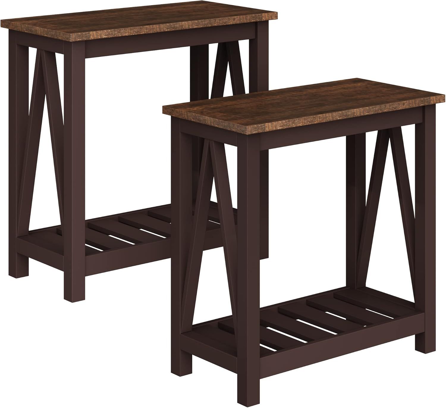 Amazon.com: Choochoo Farmhouse End Table, Rustic Vintage Narrow End ... within The Art of Space Saving How a Narrow Side Table with Storage Works Wonders