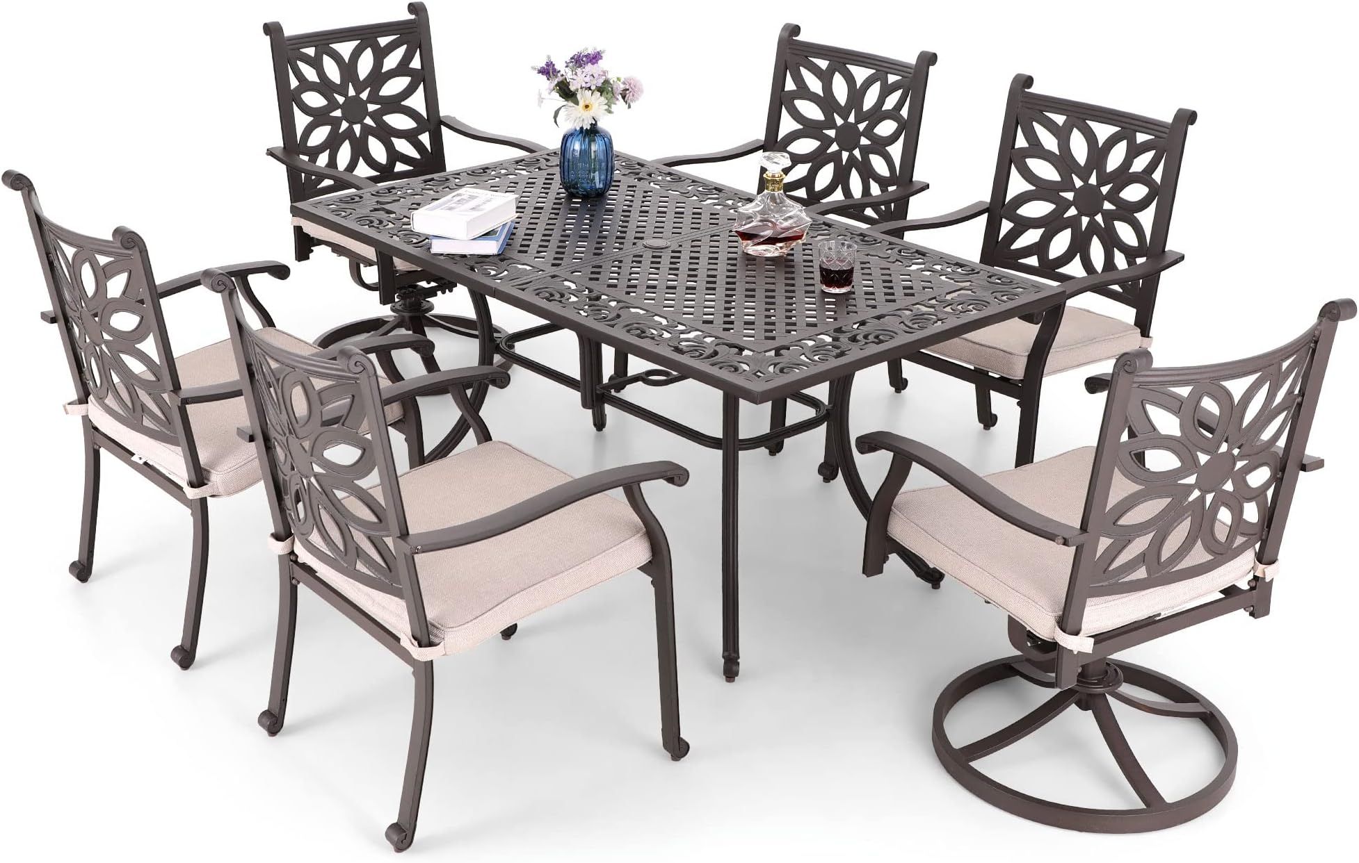 Amazon.com: Christopher Knight Home Hallandale Outdoor Sarasota Cast ... intended for Maximizing space efficiency with Hallandale's 6-person outdoor dining solutions