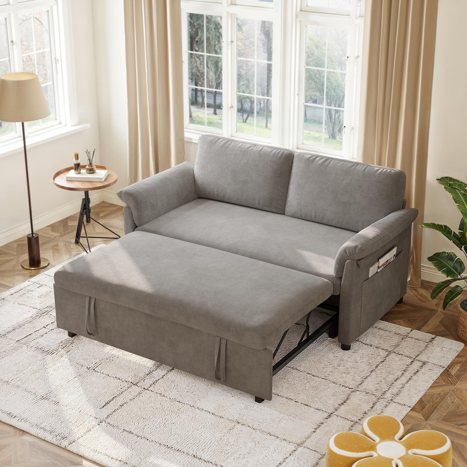 Amazon.com: Comhoma 55" Sleeper Sofa Bed, 3-In-1 Pull Out Couch Bed ... throughout Understanding the Benefits of Gray Upholstered Sofa Beds with Adjustable Armrests