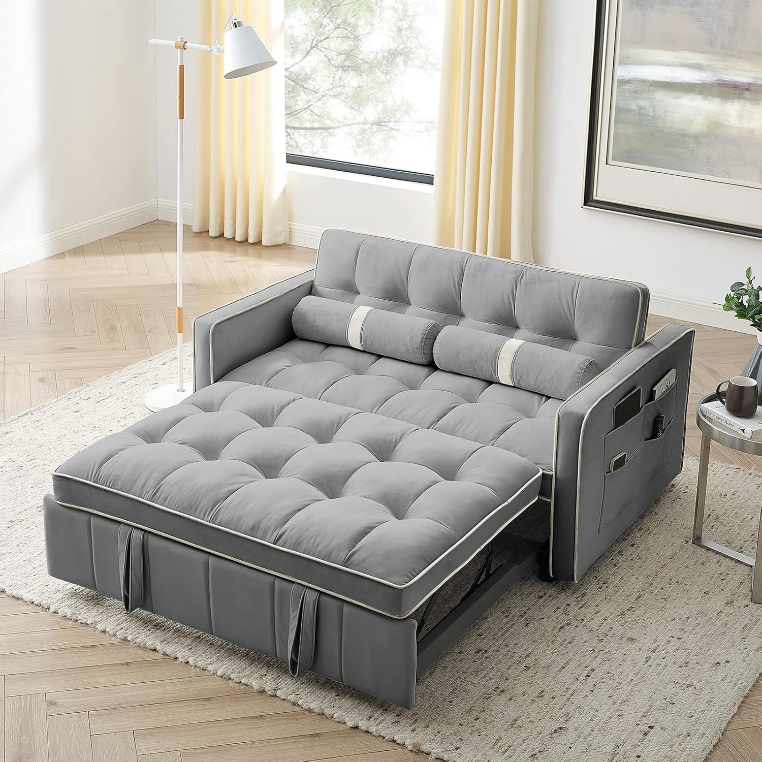 Amazon.com: Convertible Sofa Bed,55" Sleeper Bed Modern Velvet Loveseat ... regarding Expert Insights on Selecting Quality Brown Sofa Beds with Hidden Mattresses