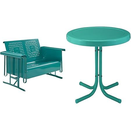 Amazon.com : Crosley Furniture Co1024-Tu Bates Retro Metal Outdoor ... within Bates 3-Piece Outdoor Chair Set, Turquoise Gloss Side Table And 2 Chairs