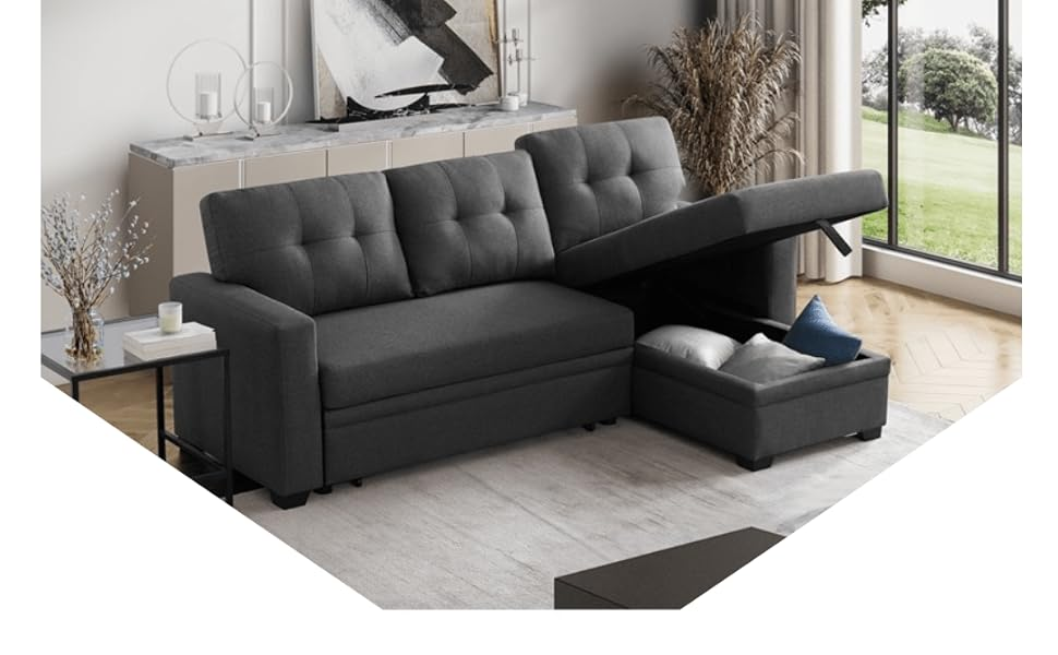 Amazon.com: Devion Furniture L-Shaped Polyester Fabric Reversible, Easy ... for Comparing comfort features across different sleeper sectional sofa materials