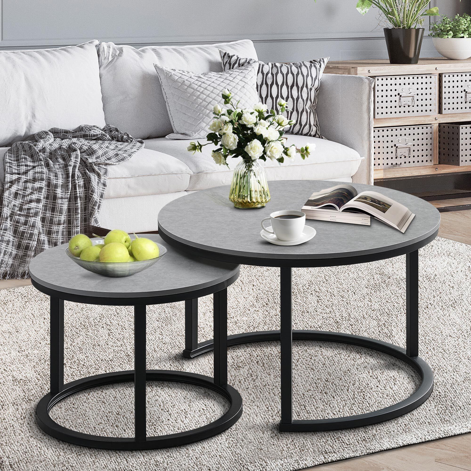Amazon.com: Druxto Nesting Coffee Table Set Of 2, Modern Stackable ... in How Nested Coffee Tables Can Maximize Your Room's Functionality