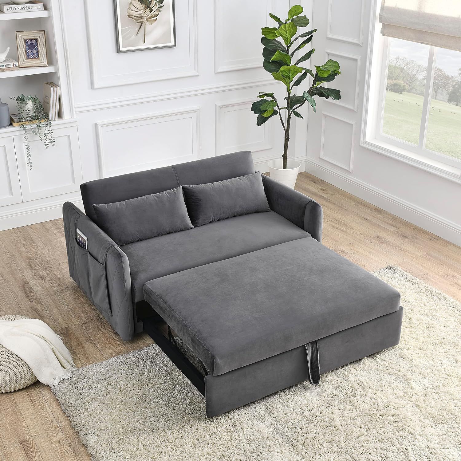 Amazon.com: Eafurn 3 In 1 Multi-Functional Convertible Sleeper Sofa Bed ... for Convertible Sofa Bed With Plush Teddy Upholstery And Pull-Out Design, Brown/White