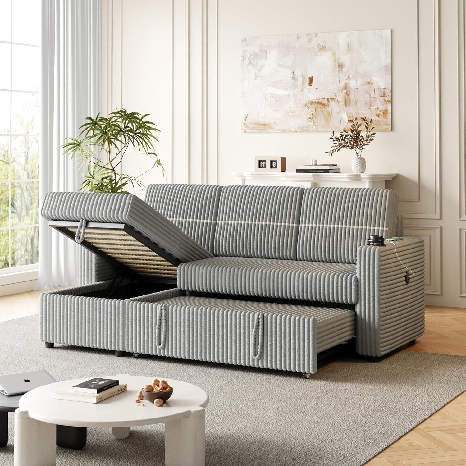 Amazon.com: Fanye L-Shaped Corner Reversible Sleeper Sectional Sofa ... pertaining to Exploring the Comfort and Durability of Corduroy Upholstery