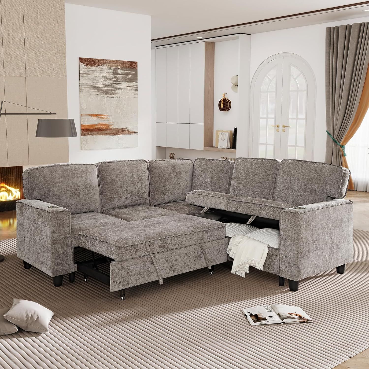 Amazon.com: Fanye L-Shaped Symmetrical Upholstered Sleeper Sofabed ... for The Evolution of Sleeper Sectionals in Modern Interior Design