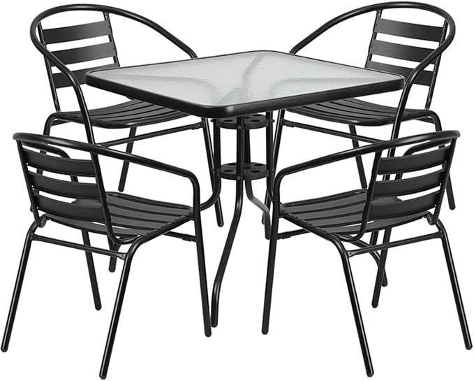 Amazon.com : Flash Furniture 5-Piece Patio Dining Set With 31.5" Square ... throughout Flash Furniture 5 Piece Square Patio Dining Set In Black And Gray