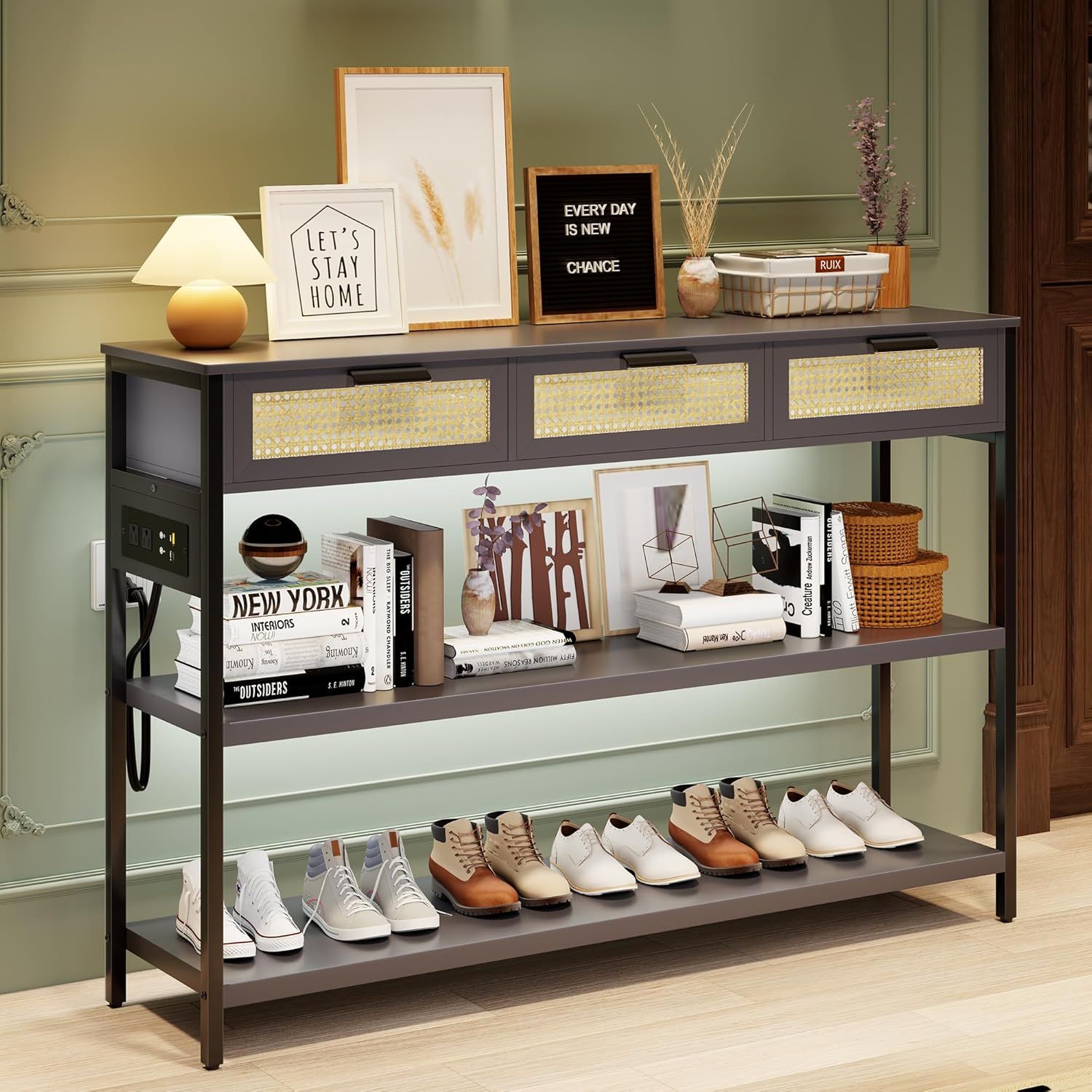 Amazon.com: Fredees Entryway Table With Outlets And Usb Ports, Console ... regarding Creating visual harmony with console table lighting features