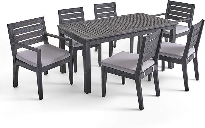 Amazon.com: Gdfstudio Outdoor 6-Seater Acacia Wood Expandable Dining Set, Sandblast Dark Gray ... throughout Transforming Your Patio The Practical Magic of the Maddox Expandable Set
