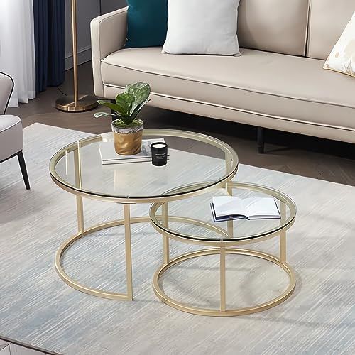 Amazon.com: Gold Glass Nesting Coffee Table For Living Room, Small ... within Elevate Your Living Room with Stylish Nesting Coffee Tables