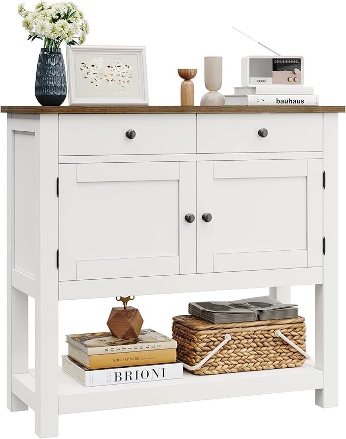 Amazon.com: Hostack Farmhouse Console Table With 2-Door Cabinet & 2 ... with Maximizing Space and Style A White Farmhouse Console Table Deep Dive