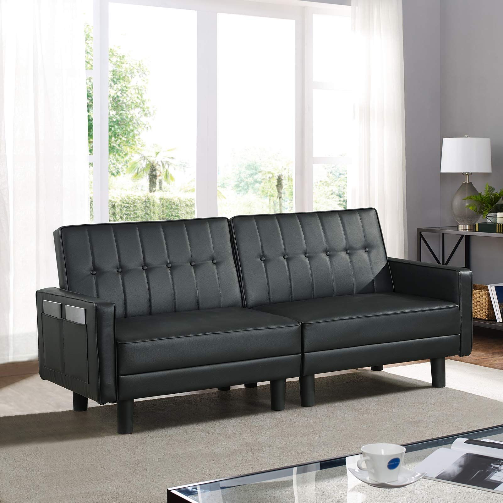 Amazon.com: Ipkig Futon Sofa Bed - Faux Leather Convertible Sleeper ... with regard to Beyan Signature Harlem 65" Faux Leather Convertible Sleeper Loveseat In Black