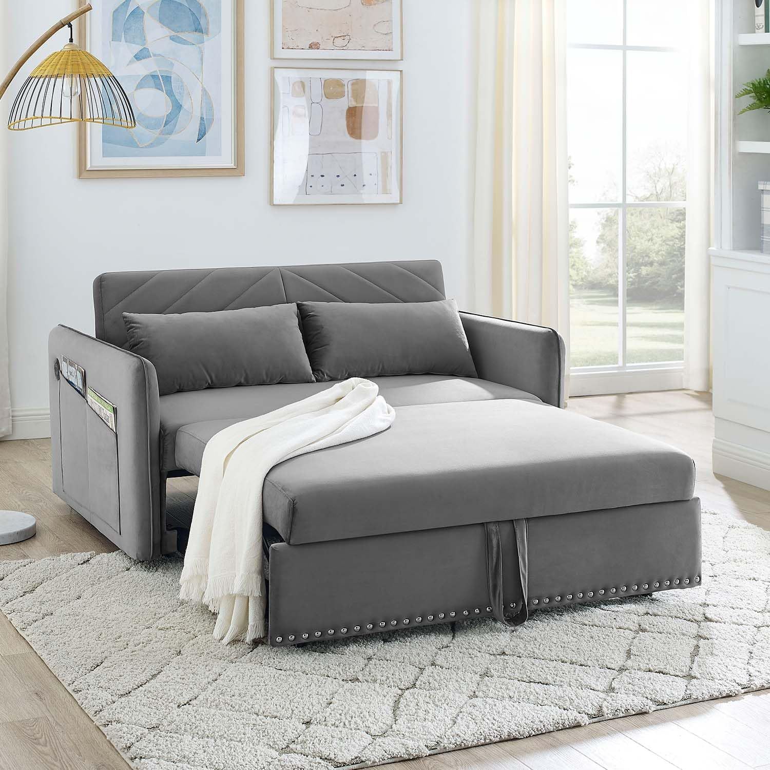 Amazon.com: Jeeohey Sleeper Sofa Couch With Type C, Usb Port, 3 In 1 ... with regard to Understanding the Benefits of Gray Upholstered Sofa Beds with Adjustable Armrests