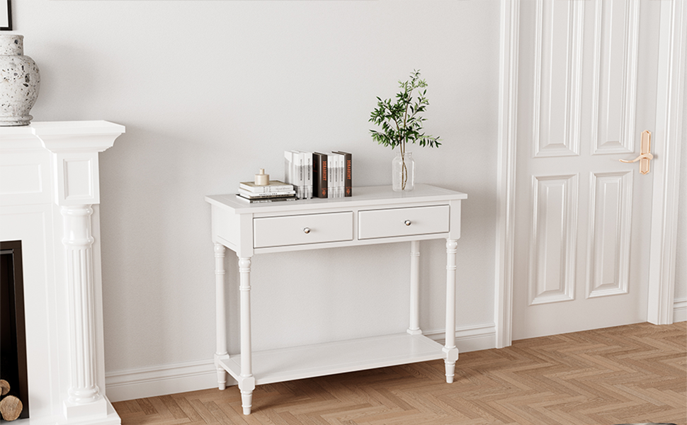 Amazon.com: Jesonvid Solid Wood Console Table With 2 Drawers, 2-Tier 35 ... inside Craftsmanship and Quality in Rustic Solid Wood Distressed White 2-Drawer Tables