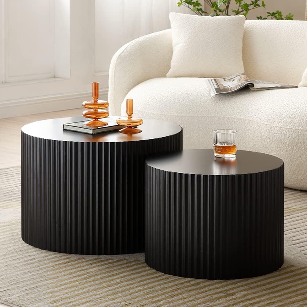 Amazon.com: Justone 2-Piece Nesting Coffee Tables Set - Modern Drum End ... with regard to Set Of 2 Black Nesting End Tables With Round Tray Tops And Open Base