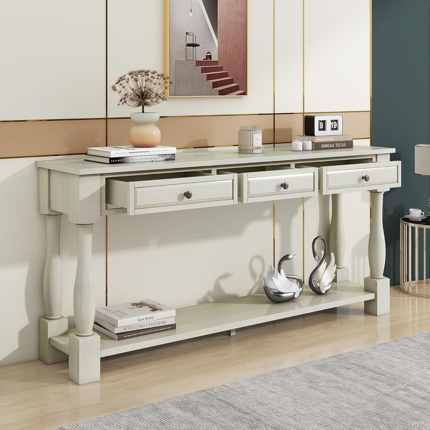 Amazon.com: Knocbel 64 Inch Long Antique Entry Console Table With ... regarding The Versatility of a White Slim Console Table in Modern Homes