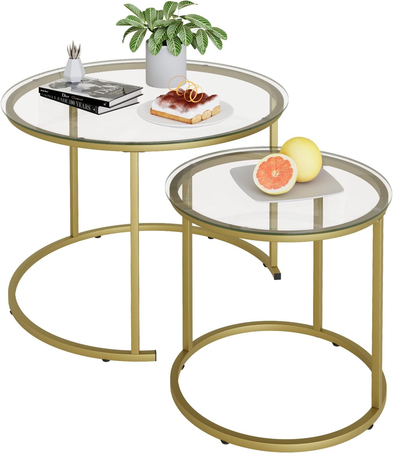 Amazon.com: Lamerge Glass Coffee Table For Living Room, Gold Nesting ... with Modern Living Room Solutions with Bronze Gold Tables