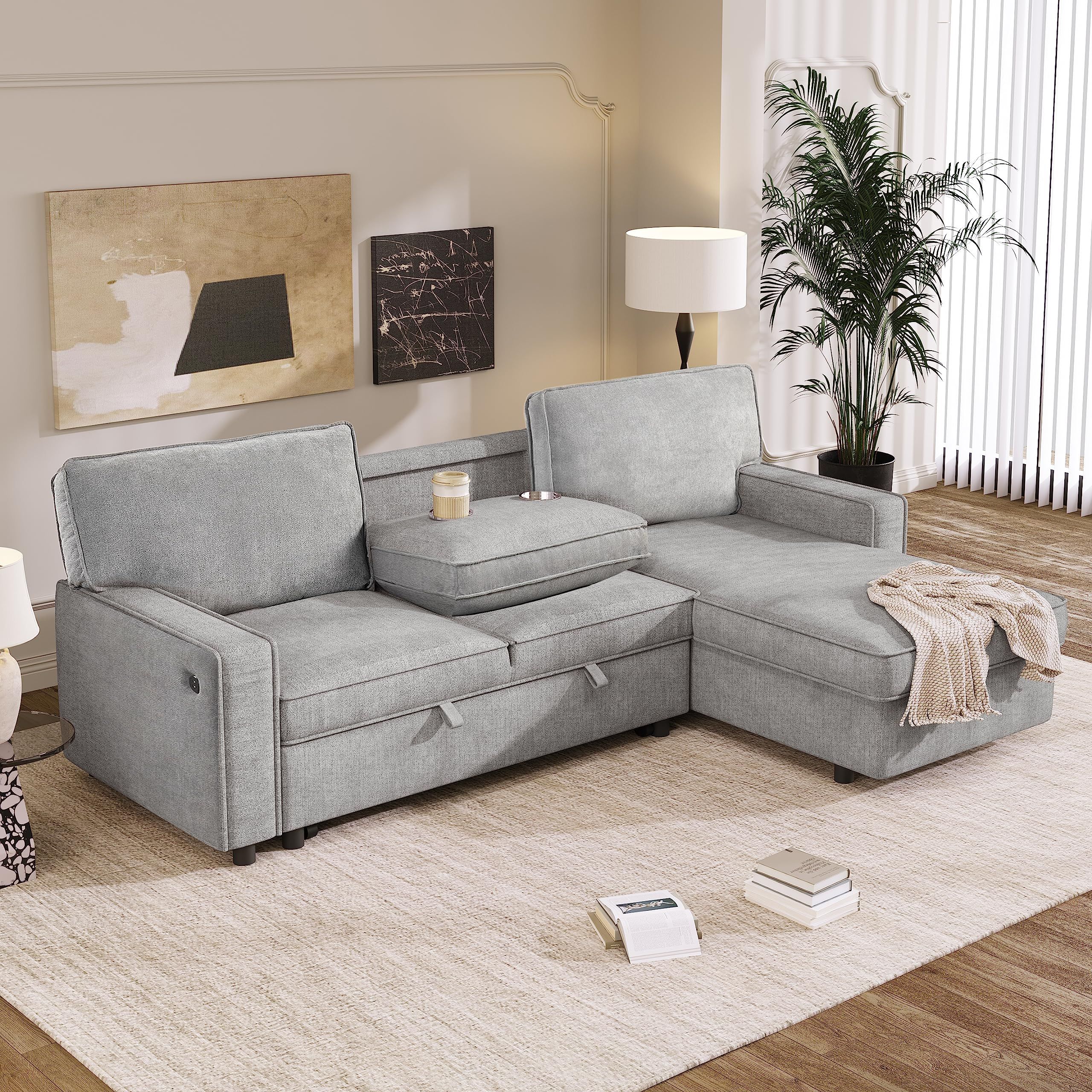 Amazon.com: Lumisol 89" Convertible Sofa Bed, Modern Sleeper Sofa With ... pertaining to Maximizing Comfort and Space with a Gray Chaise Sleeper