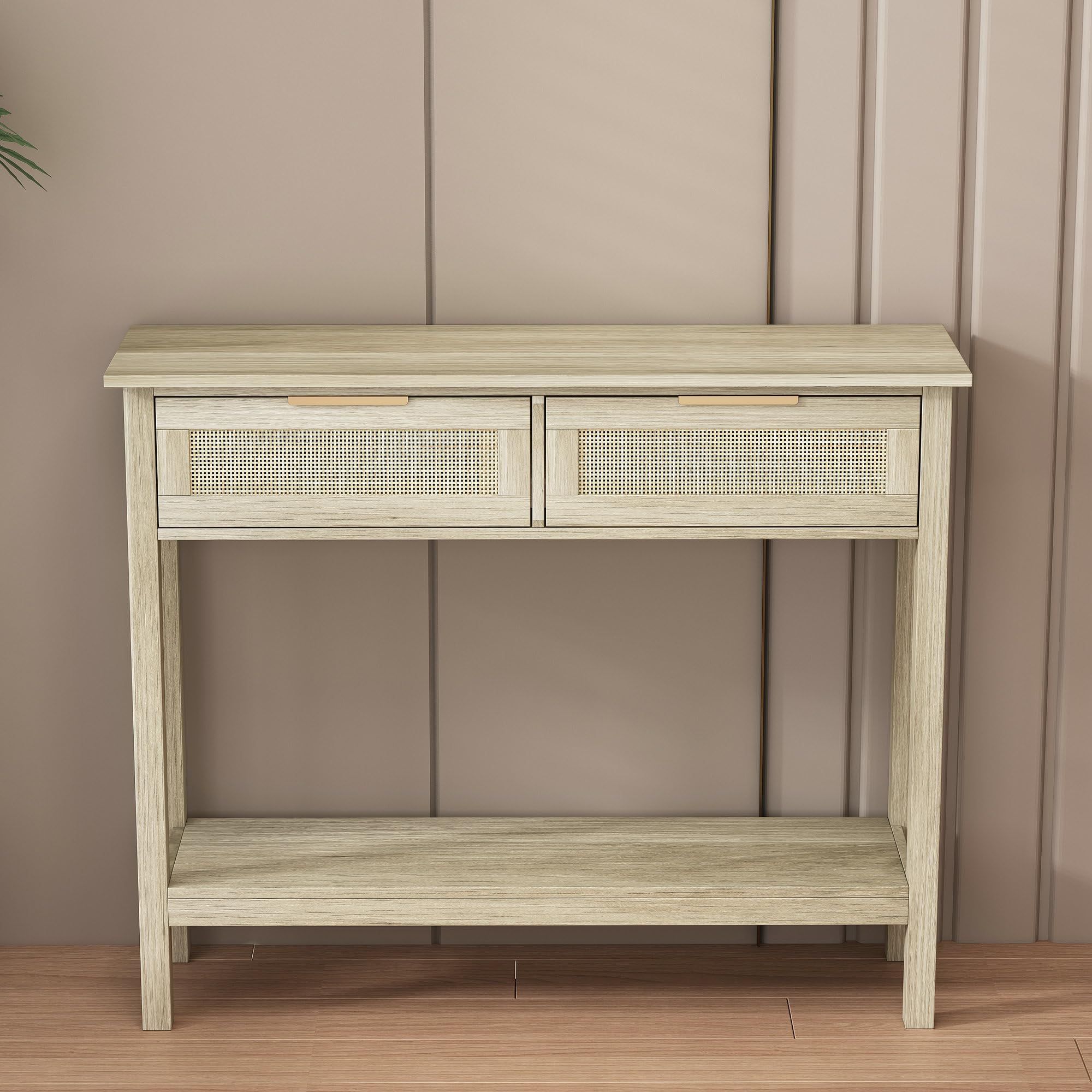 Amazon.com: Lumisol Boho Style Entryway Table With 2 Rattan Drawers And ... regarding Boho Rattan 2-Tier Console Table