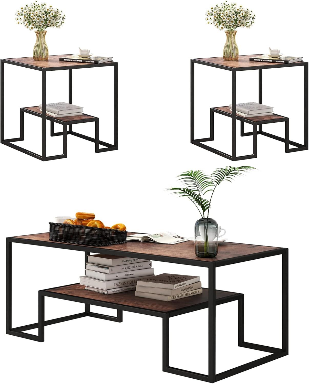 Amazon.com: Melpomnen Wood 3-Piece Table Sets,Modern Minimalist Design ... throughout Maximizing Space with a Thoughtfully Designed 3-Piece Table Set
