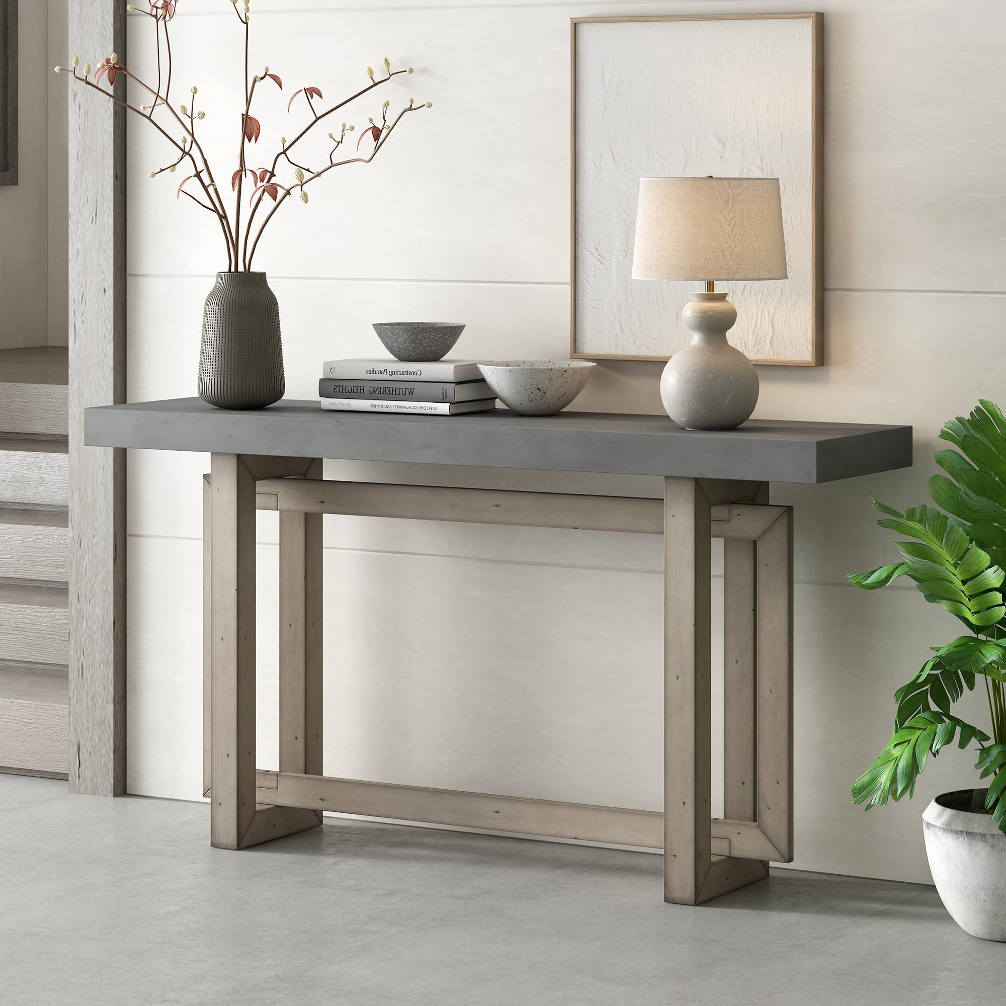 Amazon.com: Merax 60 In Gray Console Table, Gray Entryway Table Wood ... throughout Gdf Studio Modern Console Table With Egg-Shaped Base, Gray