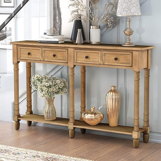 Amazon.com: Merax Console Table Sofa Table With Two Storage Drawers And ... throughout Craftsmanship and Quality in Rustic Solid Wood Distressed White 2-Drawer Tables