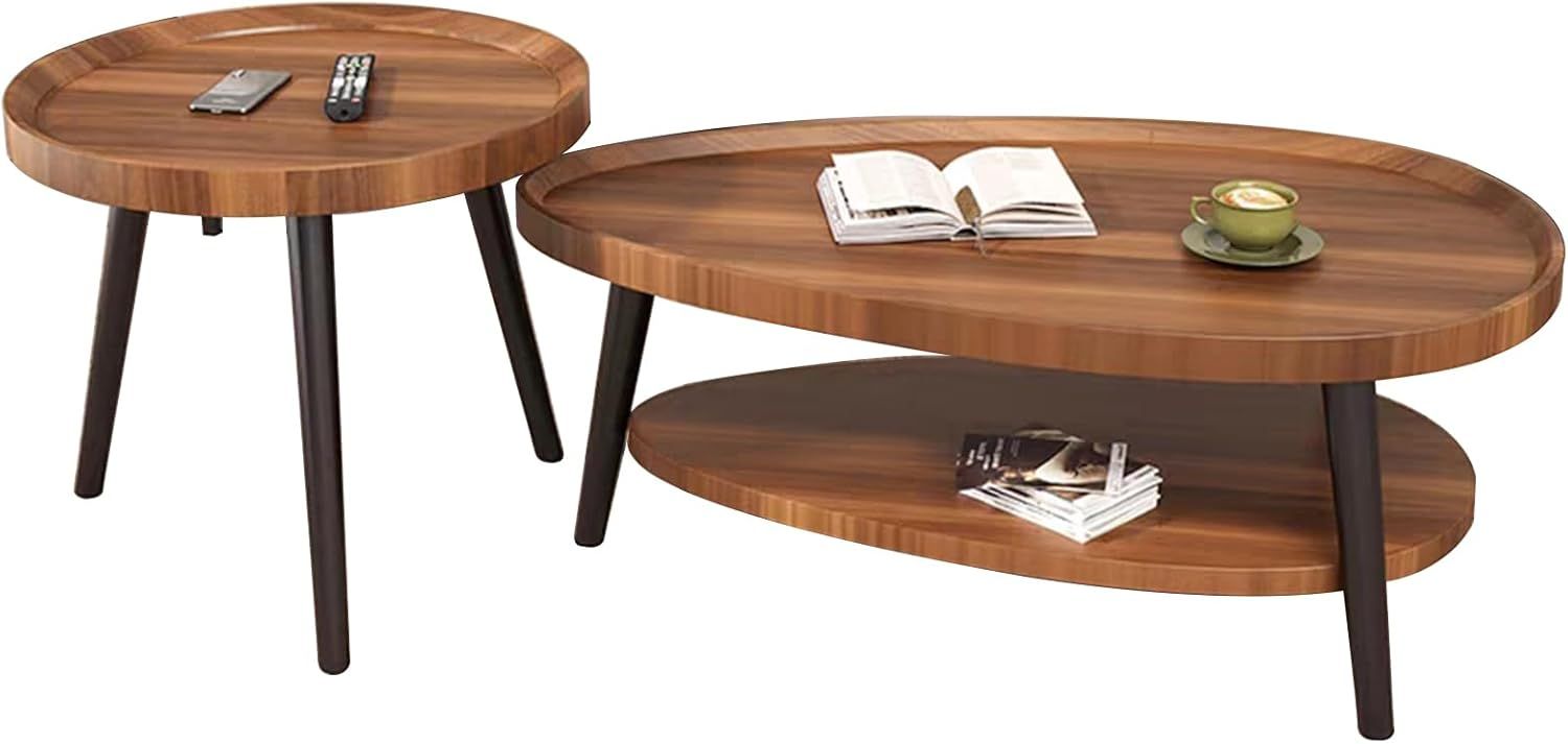 Amazon.com: Modern Nesting Coffee Table Set Of 2,Wooden Coffee Table ... with Modern Nesting Coffee Table With Adjustable Non-Slip Feet, Wooden Pattern Round