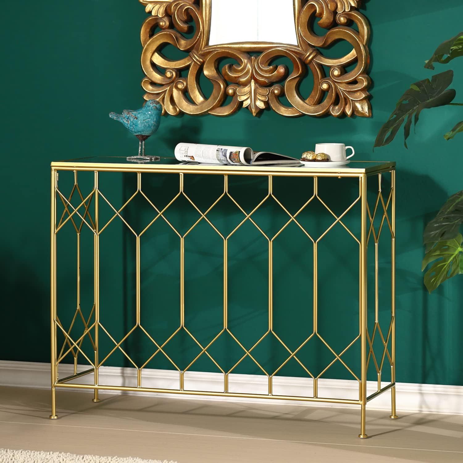 Amazon.com: Modern Style Console Table Narrow Sofa Table With Tempered ... within Styling Your Space with a Chic Gold Frame Geometric Console Table