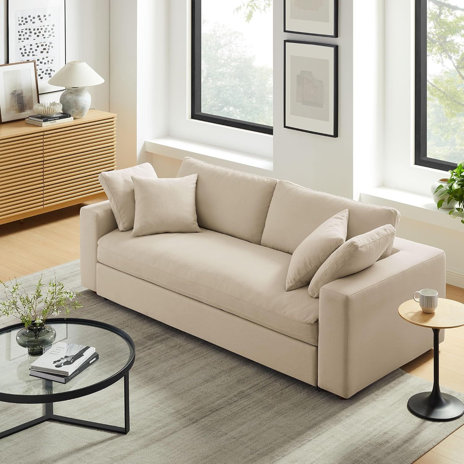 Amazon.com: Modway Commix Down Filled Fabric Sleeper Sofa In Light Beige throughout Commix Down Filled Overstuffed Sleeper Sofa, Light Beige