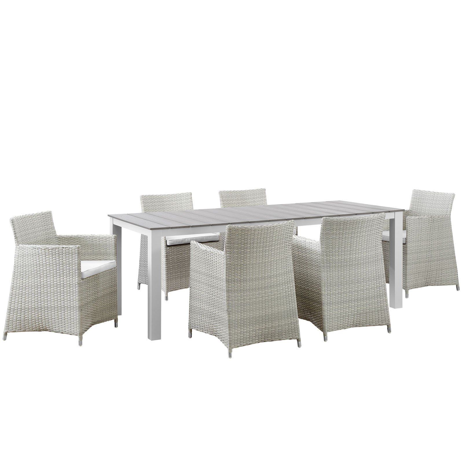 Amazon.com: Modway Junction Wicker Rattan 7-Piece Outdoor Patio Dining ... intended for Junction 7-Piece Outdoor Wicker Rattan Dining Set, Gray White