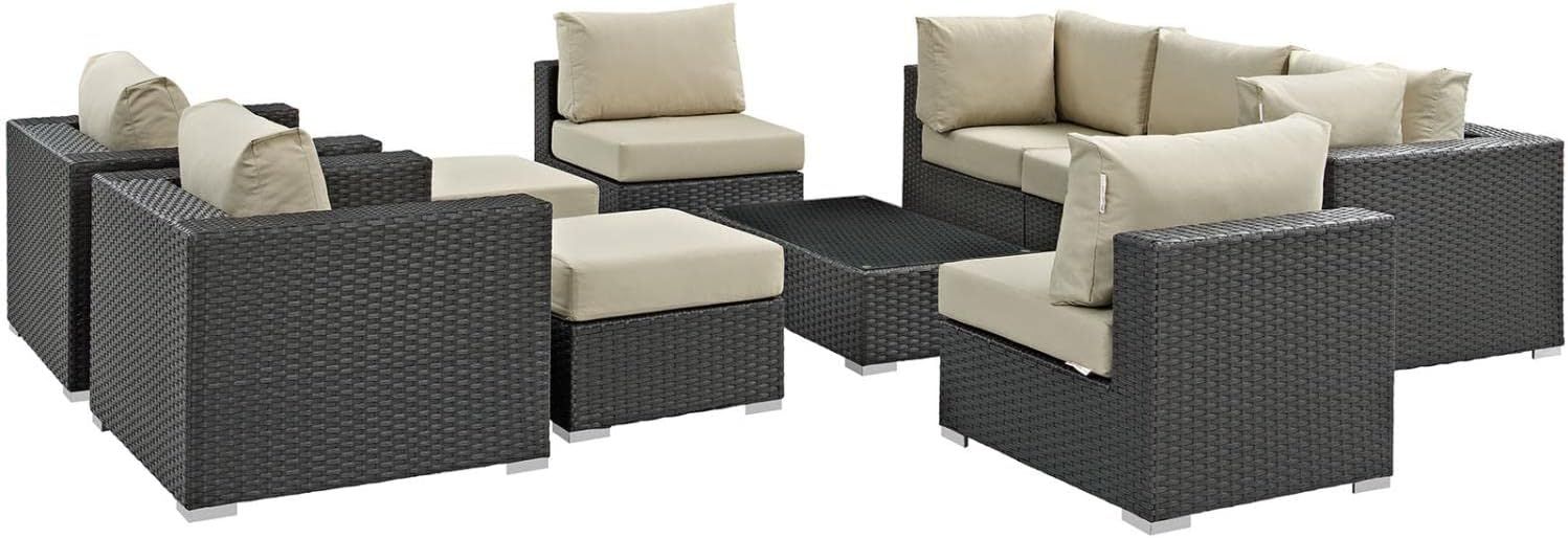 Amazon.com: Modway Sojourn Wicker Rattan 10 Piece Outdoor Patio ... for Sojourn 9-Piece Outdoor Wicker Rattan Dining Set, Antique Canvas Beige