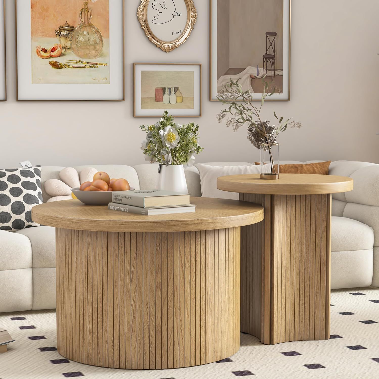 Amazon.com: Mxtxmy Set Of 2 Nesting Coffee Tables Farmhouse,Round ... pertaining to The Versatility of Nesting Tables How the Lacey 24" Set Enhances Your Home