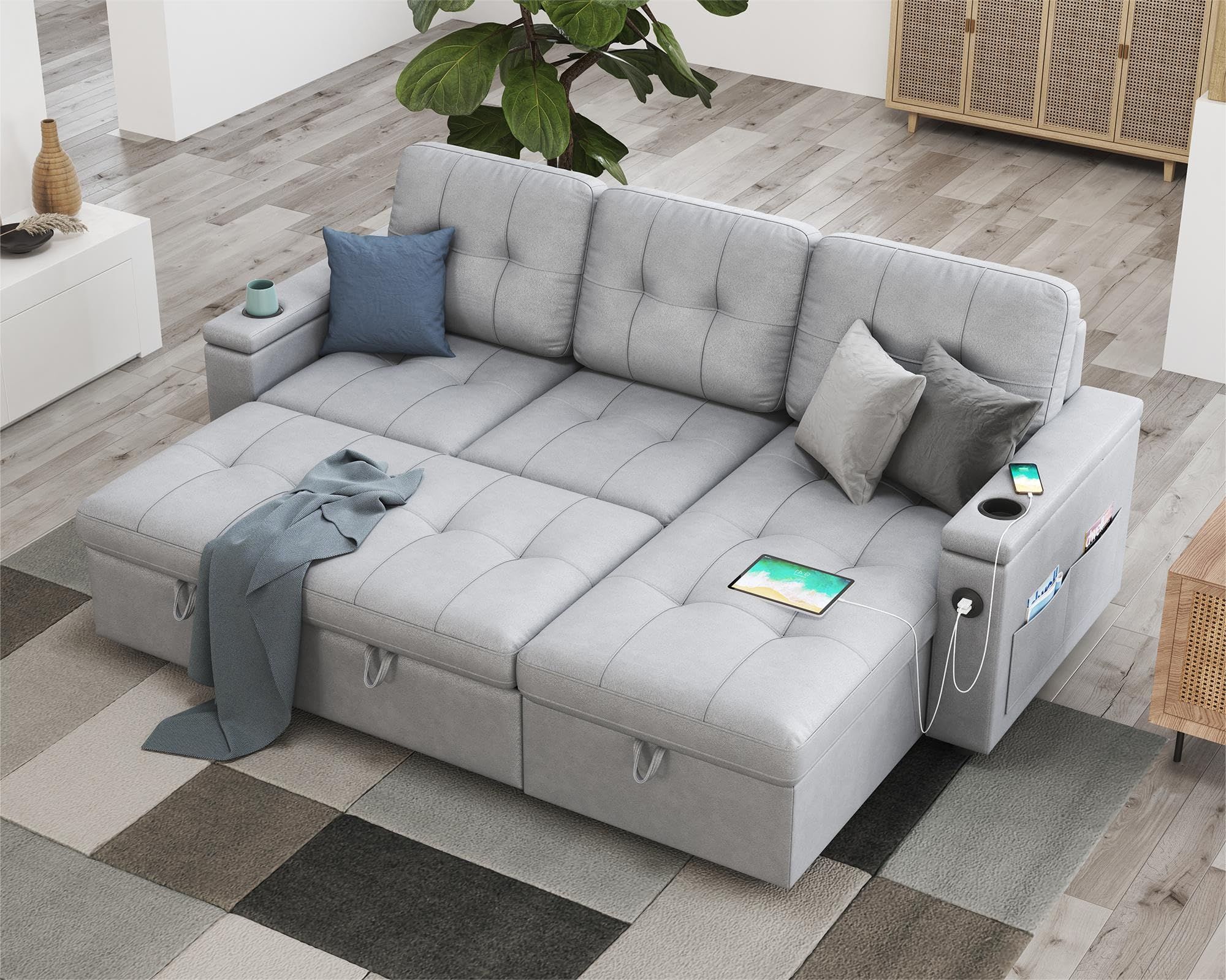 Amazon.com: Papajet Sleeper Sofa Bed, 84 Inch Pull Out Couch Bed With 2 ... within The Practical Benefits of Convertible Furniture in Small Spaces